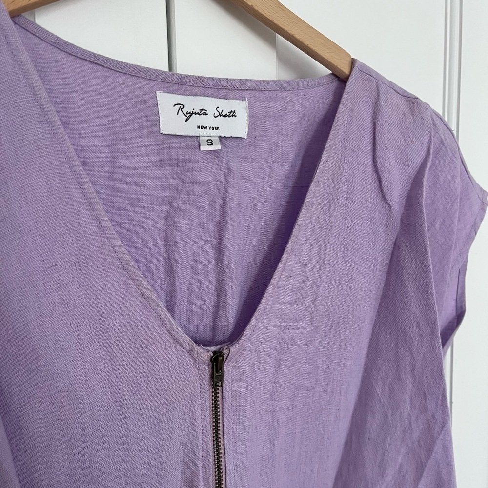 Lilac V-Neck Waist Tie Jumpsuit - Picture 6 of 11